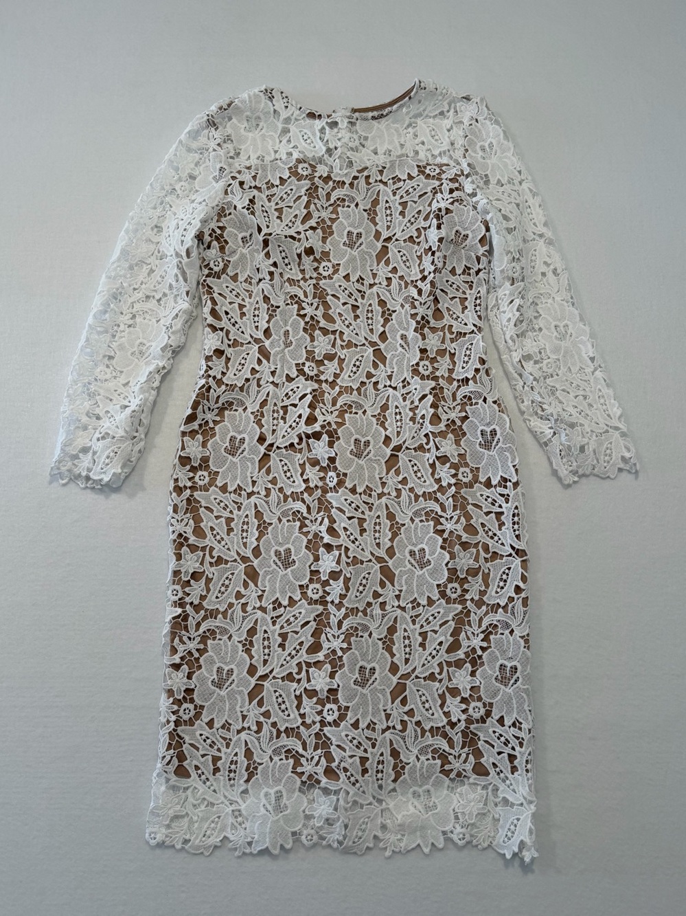 Shein Women’s Long Sleeve White Lace Over Beige Slip Dress Large Preowned Dressy